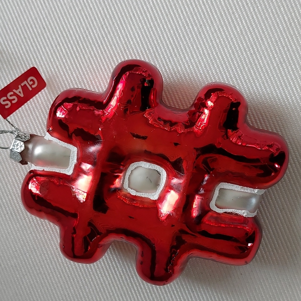 ASHLAND Hashtag Handblown Glass Ornament Red and Silver NWT